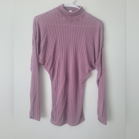 Zara sheer ribbed cinched purple plum sweater Zara Ribbed Knit Top in Purple - Picture 2 of 6